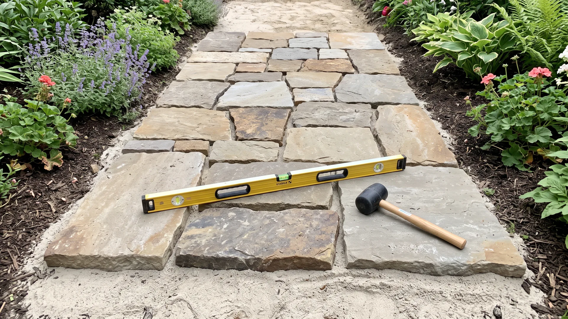 Sample concept illustrating the excavate and base step of patios & walkways